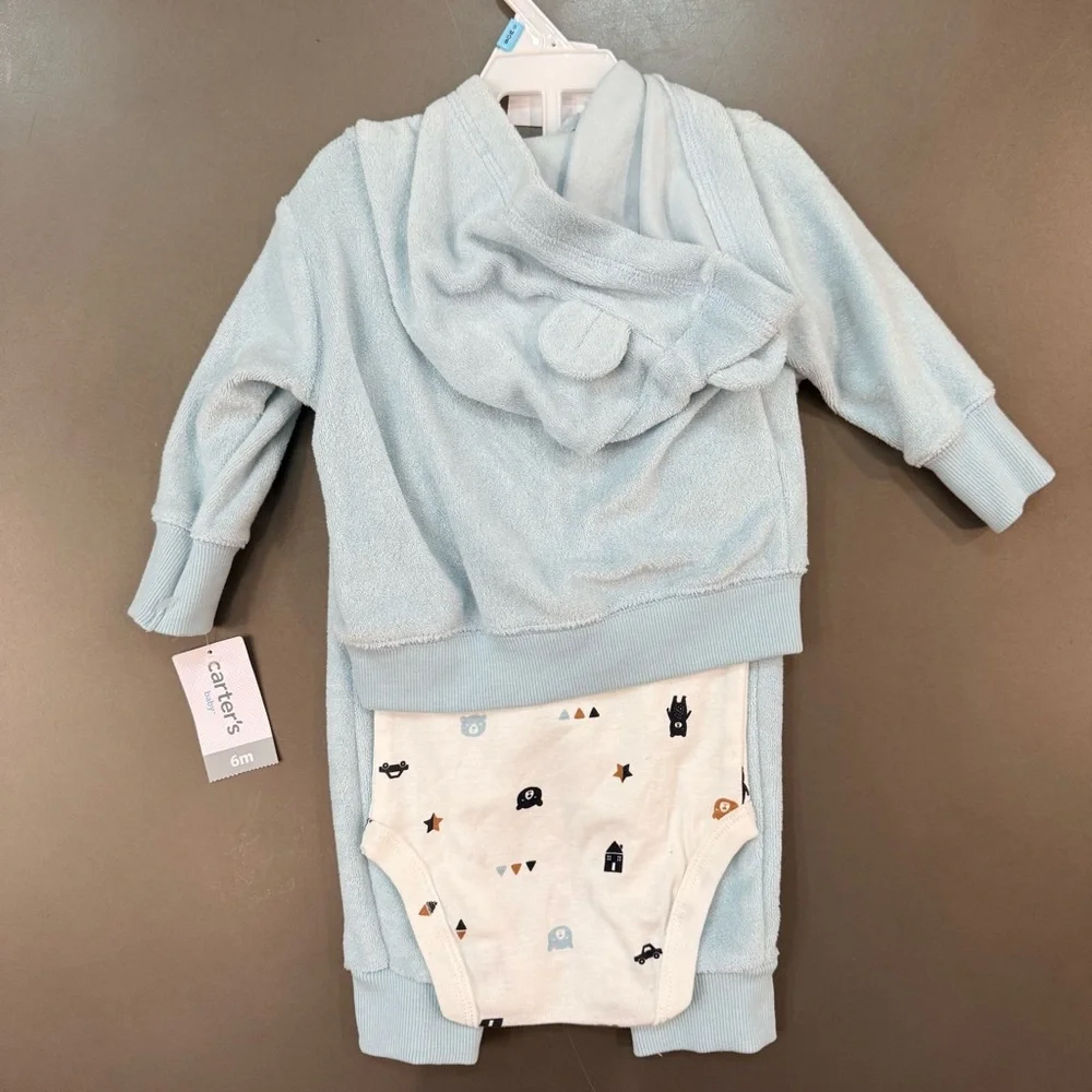 NWT Carter's Light Blue Bear Hoodie Set - Size 6m